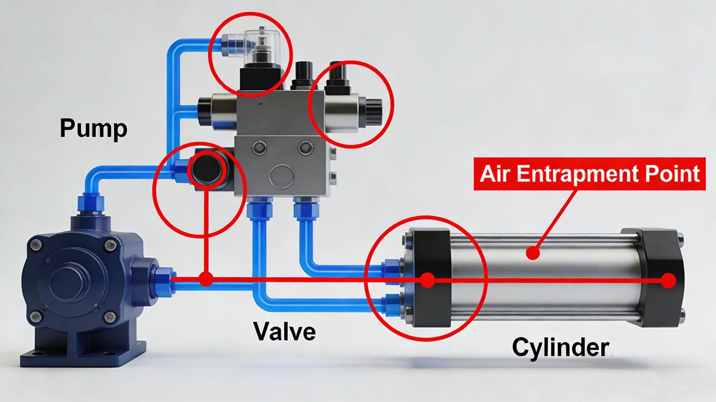 Air in hydraulic system causing vibration during injection start