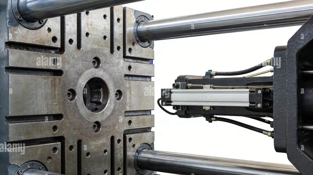 클램핑 유닛을 보여주는 사출 성형기