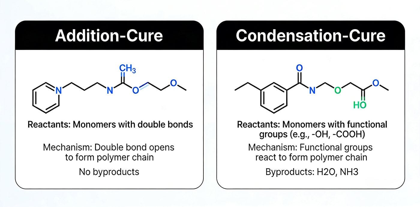 Comparative diagram of addition-cure vs. condensation-cure chemical structures