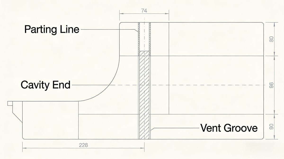 Critical venting locations in injection mold to eliminate air traps