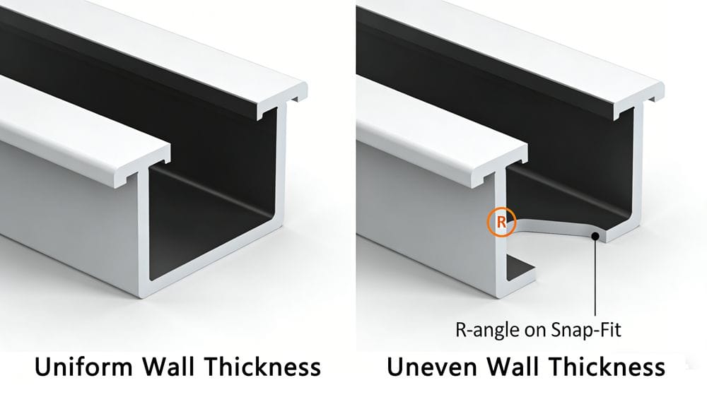 Mold design guidelines for reducing stress in ABS parts.
