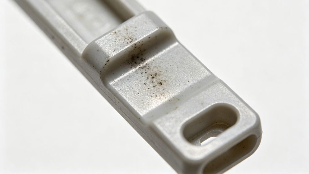 Solving Injection Molding Surface Defects A close-up shot of a plastic part showing a surface defect like a dark spot or gloss variation.