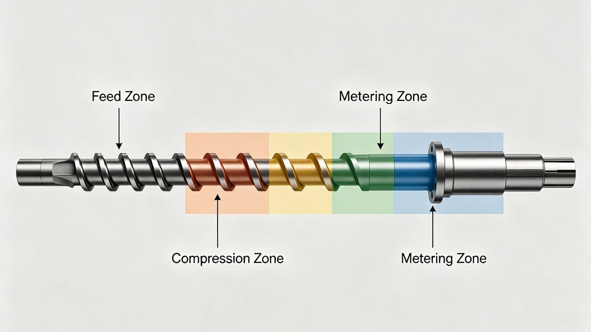 Diagram of injection molding screw temperature zones for polyethylene