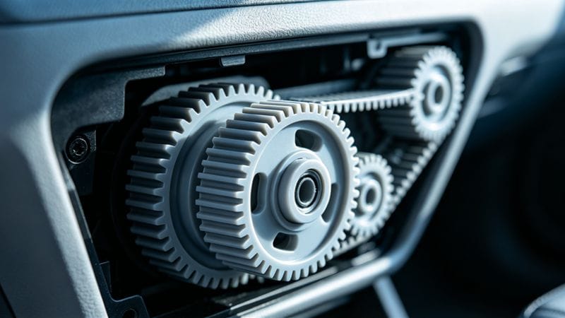 Plastic gear assembly in automotive application.