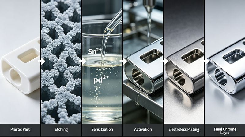 Step-by-step flowchart of the plastic electroplating process.