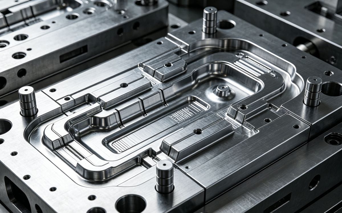 Complex steel injection mold design for precision plastic parts.