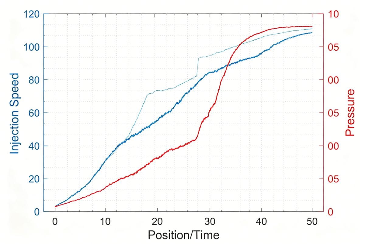 Graph of a multi-stage injection speed and pressure profile.