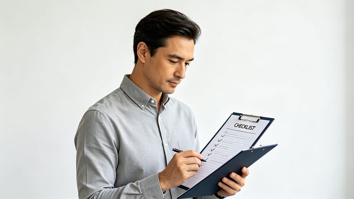 A person checking off items on a clipboard checklist