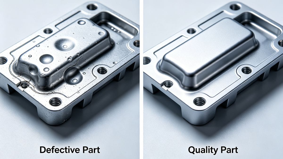 Comparison of injection molding defects vs quality part.