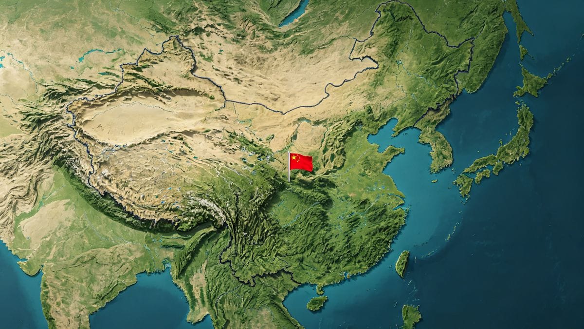 A red flag on a map of China