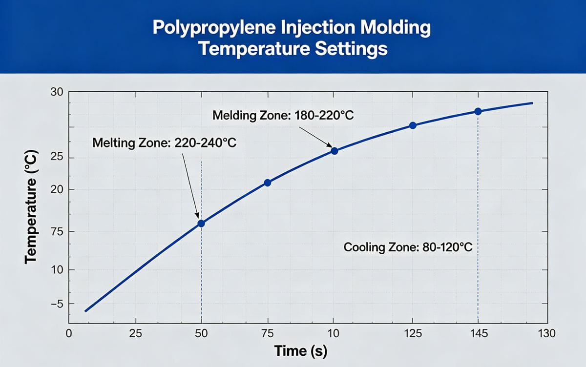 Injection molding temperature settings chart for Polypropylene.
