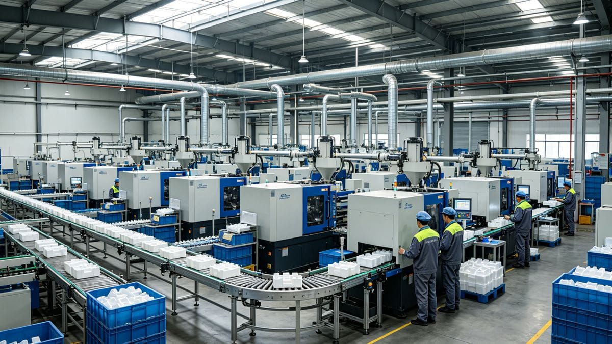 A busy injection molding factory in China