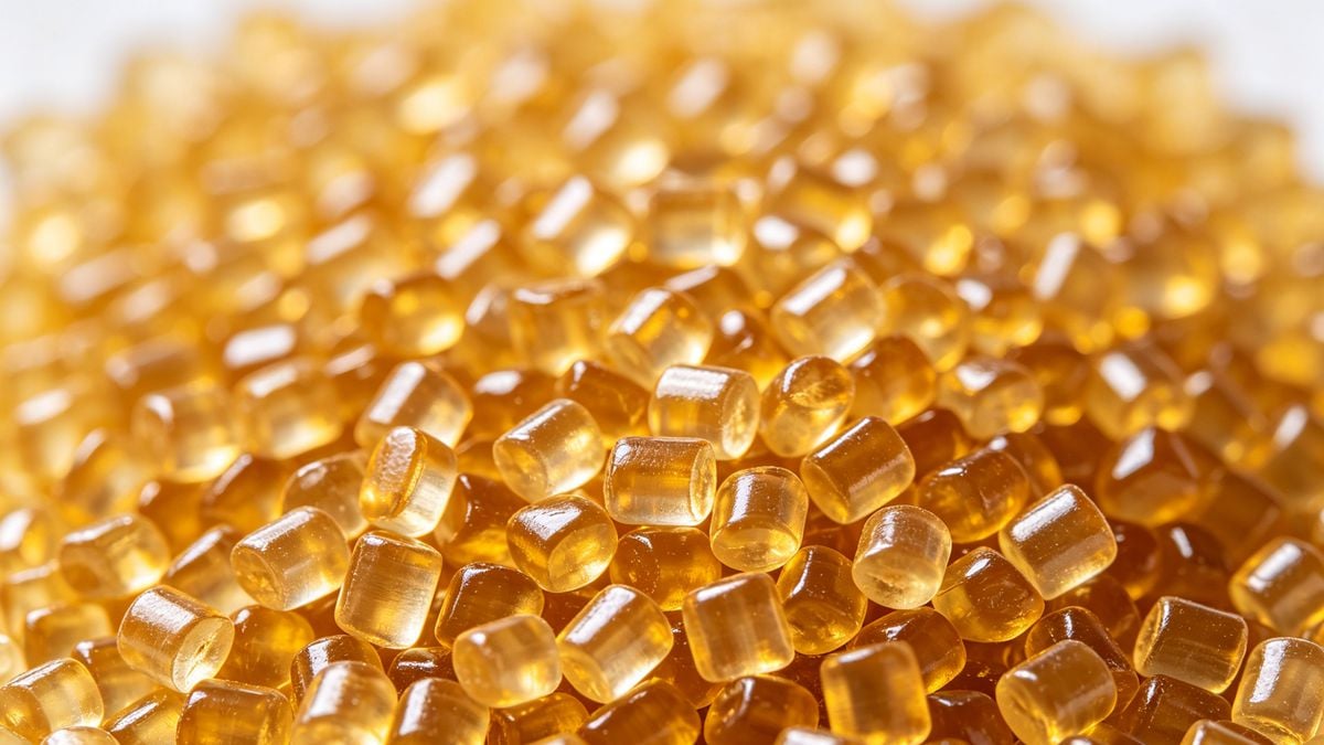 Amber colored PSU polysulfone plastic raw material pellets