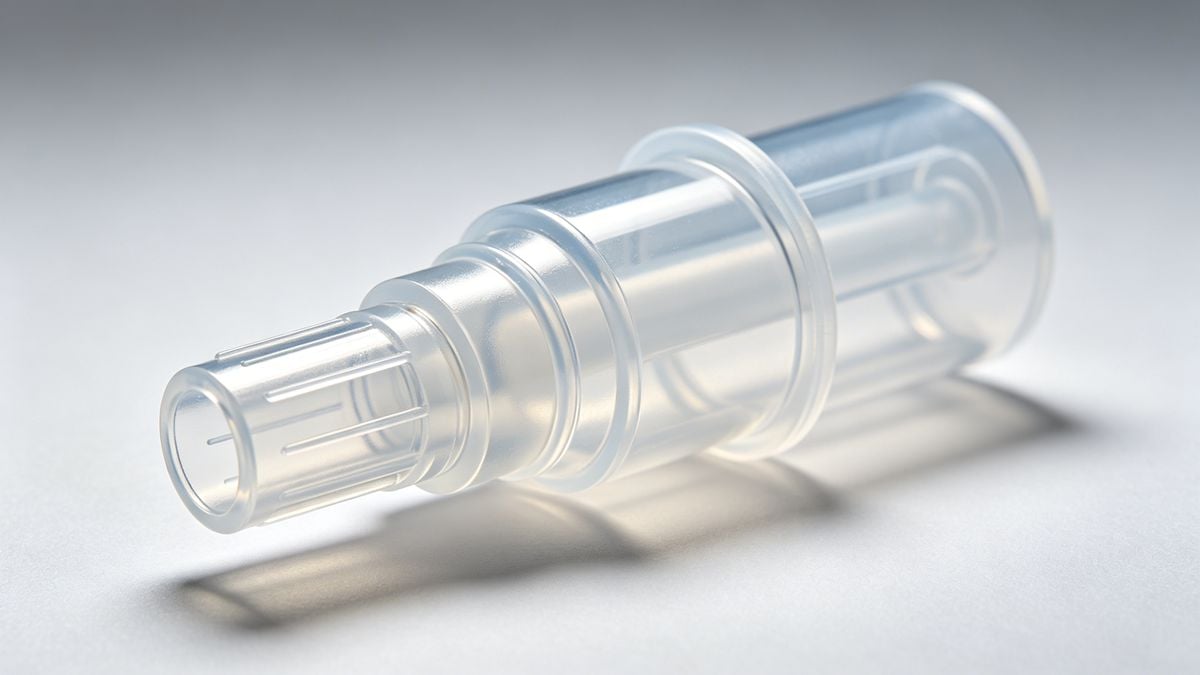 High precision Polysulfone injection molded medical component.