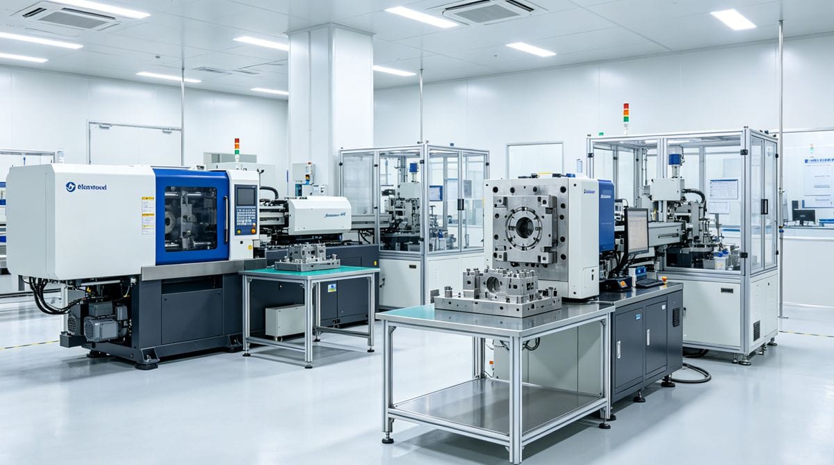 Cleanroom injection molding facility with robotic arm