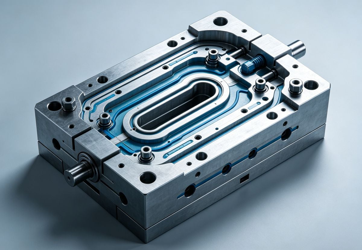 Mold design diagram showing cold slug well placement.