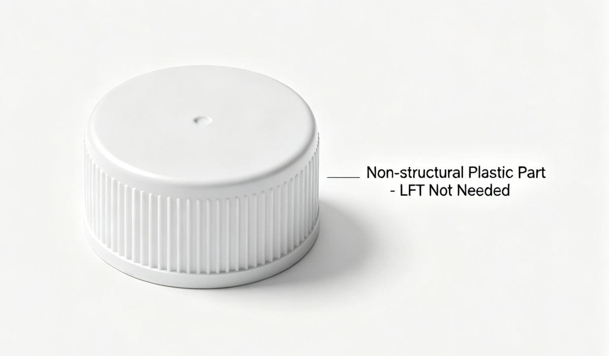 A simple, non-structural plastic part like a bottle cap, representing an application where LFT is not needed