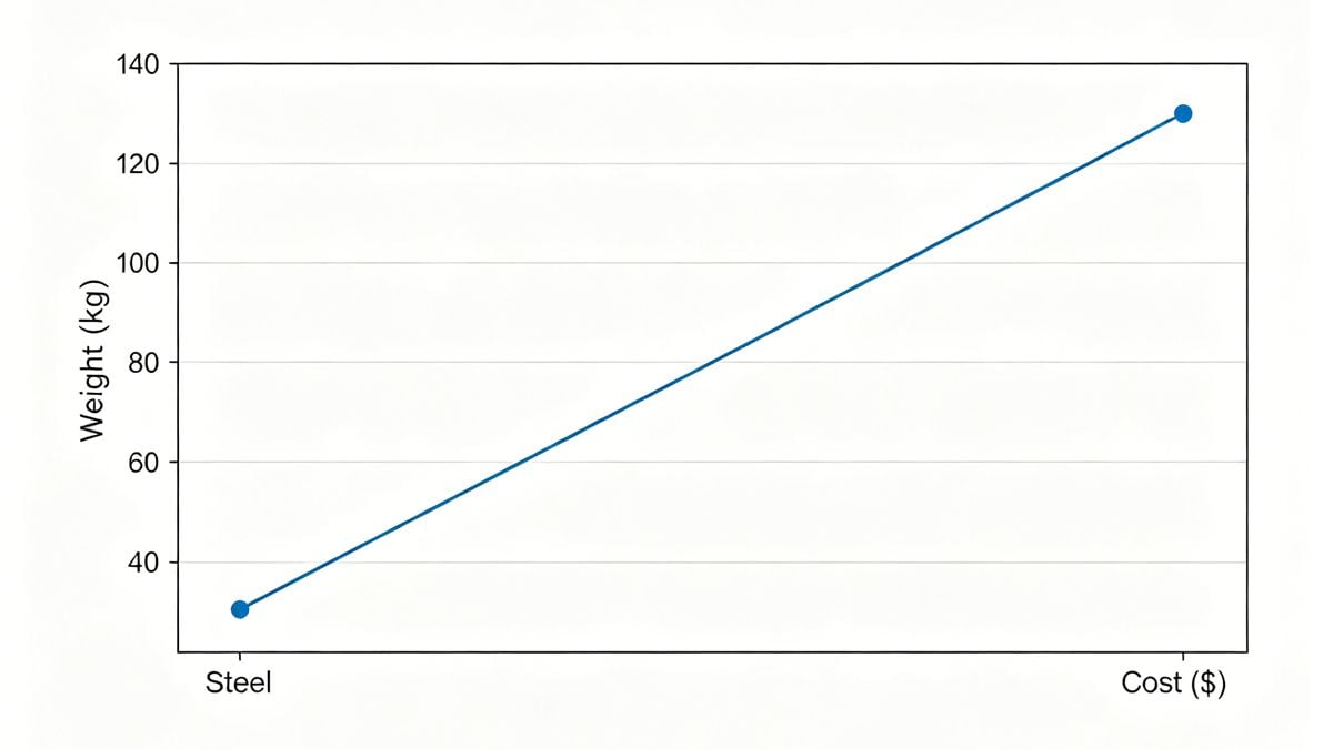 Chart comparing weight and cost of steel vs. plastic car parts