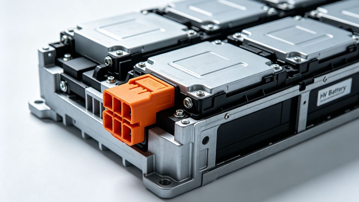 An electric vehicle's battery pack and high-voltage orange connectors
