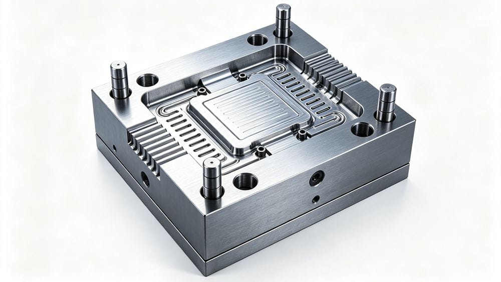 An LSR mold with visible venting channels cut into the steel
