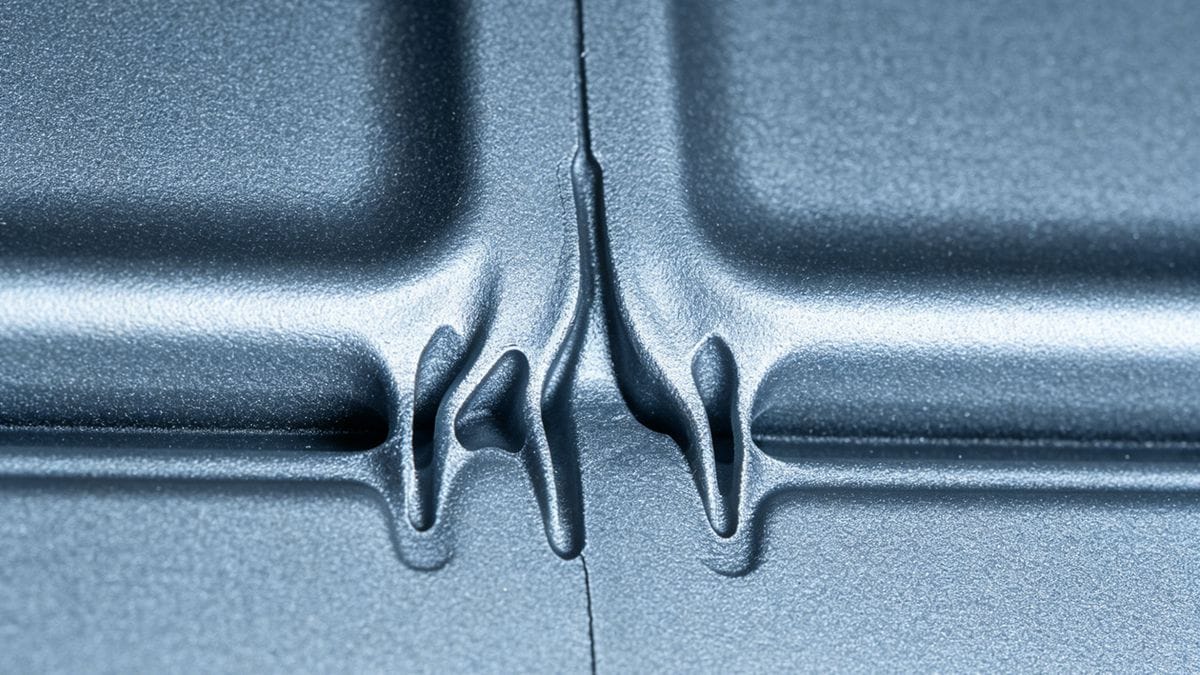 Example of a gas fingering defect in gas assisted injection molding