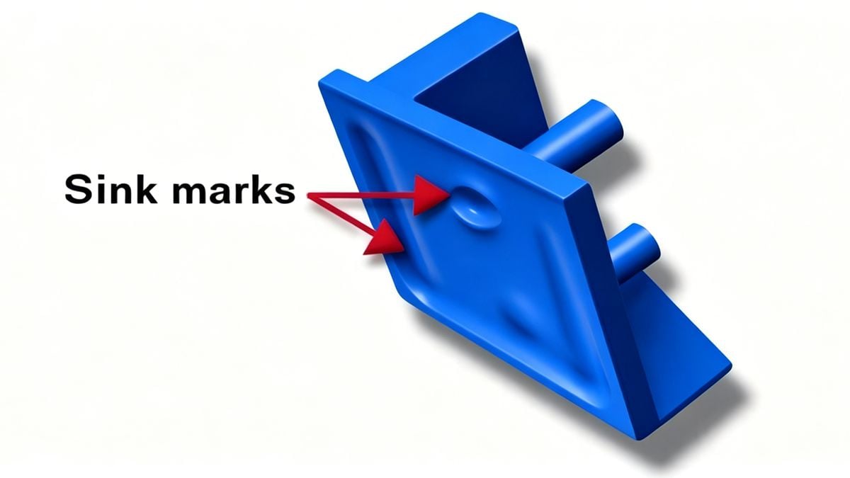 Diagram illustrating how internal shrinkage causes external sink marks in thick sections.