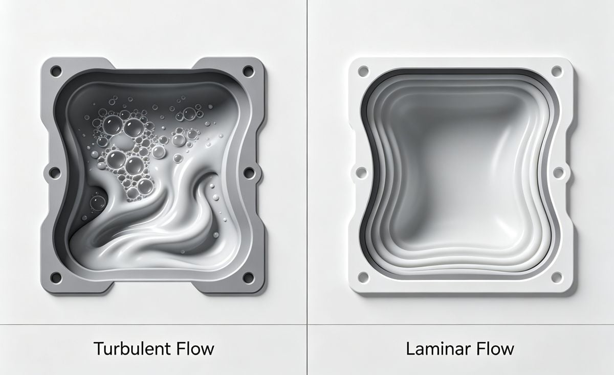 Injection mold gate design affecting plastic gloss.
