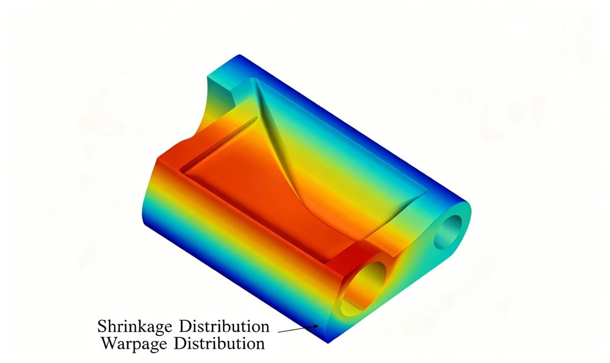 Numerical simulation of
[injection molding shrinkage](https://ideal-pro.com/injection-molding-shrinkage-how-temperature-speed-affect-quality/)
and warpage using FEA software