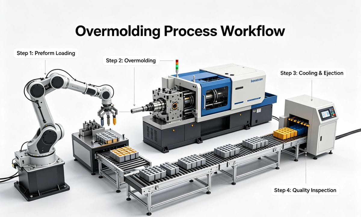 Robotic automation in the overmolding process workflow