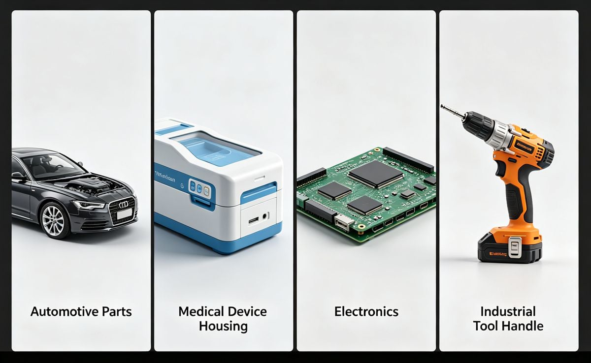 Diverse range of custom injection molded products by IDEAL PRO for various industries