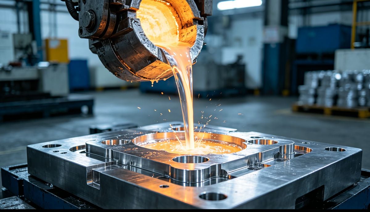 Diagram of molten aluminum being injected into a mold