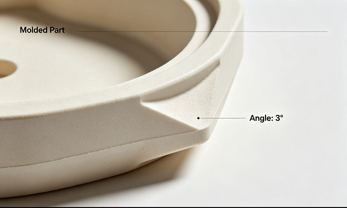 Diagram illustrating proper draft angle to prevent sticking in injection molding