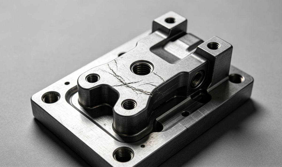 Injection molded part showing stress whitening and deformation from sticking