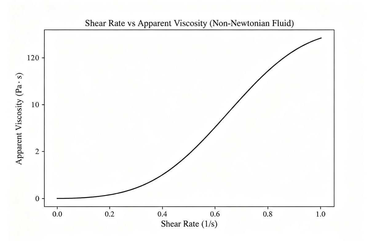 Graph showing shear rate vs apparent viscosity for non-Newtonian plastic melts.
