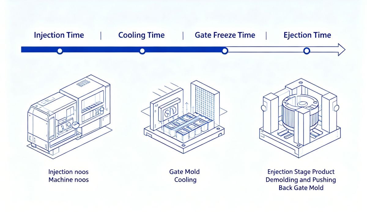 Injection molding cycle time chart showing gate freeze time.