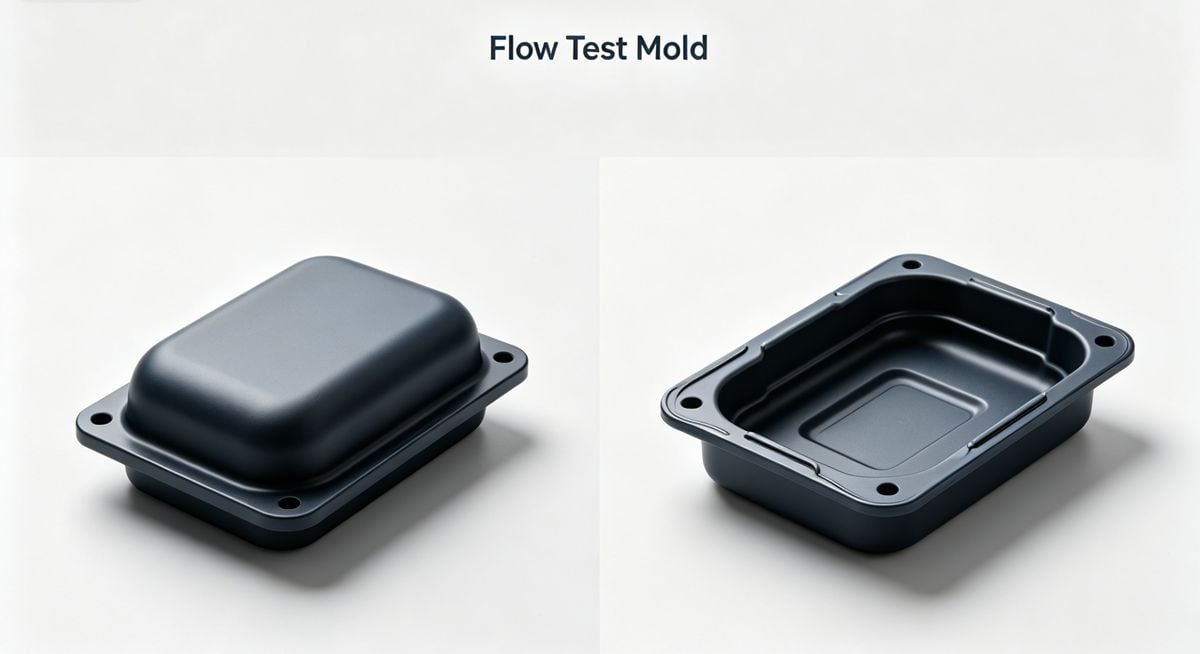 Plastic melt flowability test mold and injection molding defects comparison.
