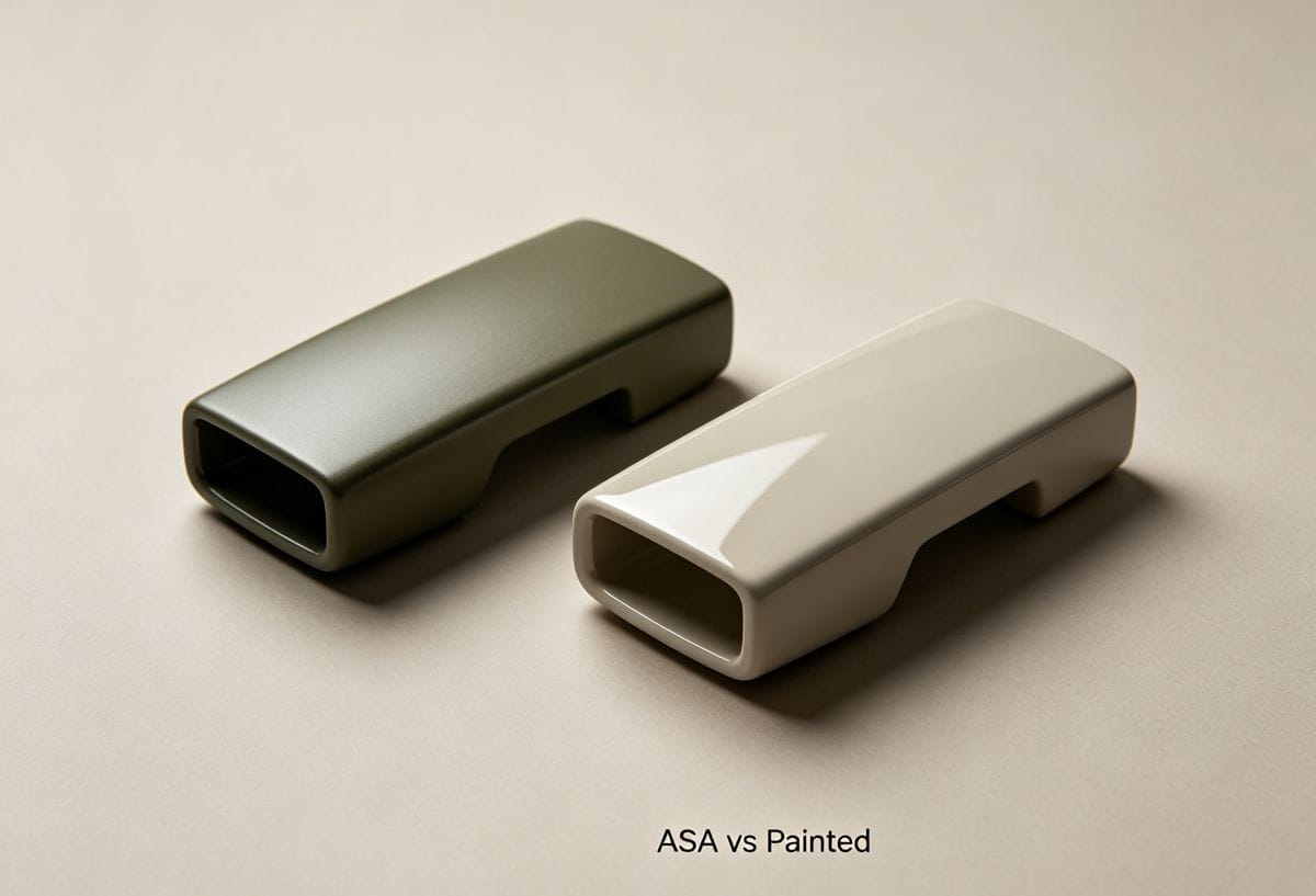 Mold-in-Color ASA Technology A high-gloss, mold-in-color ASA part next to a painted part