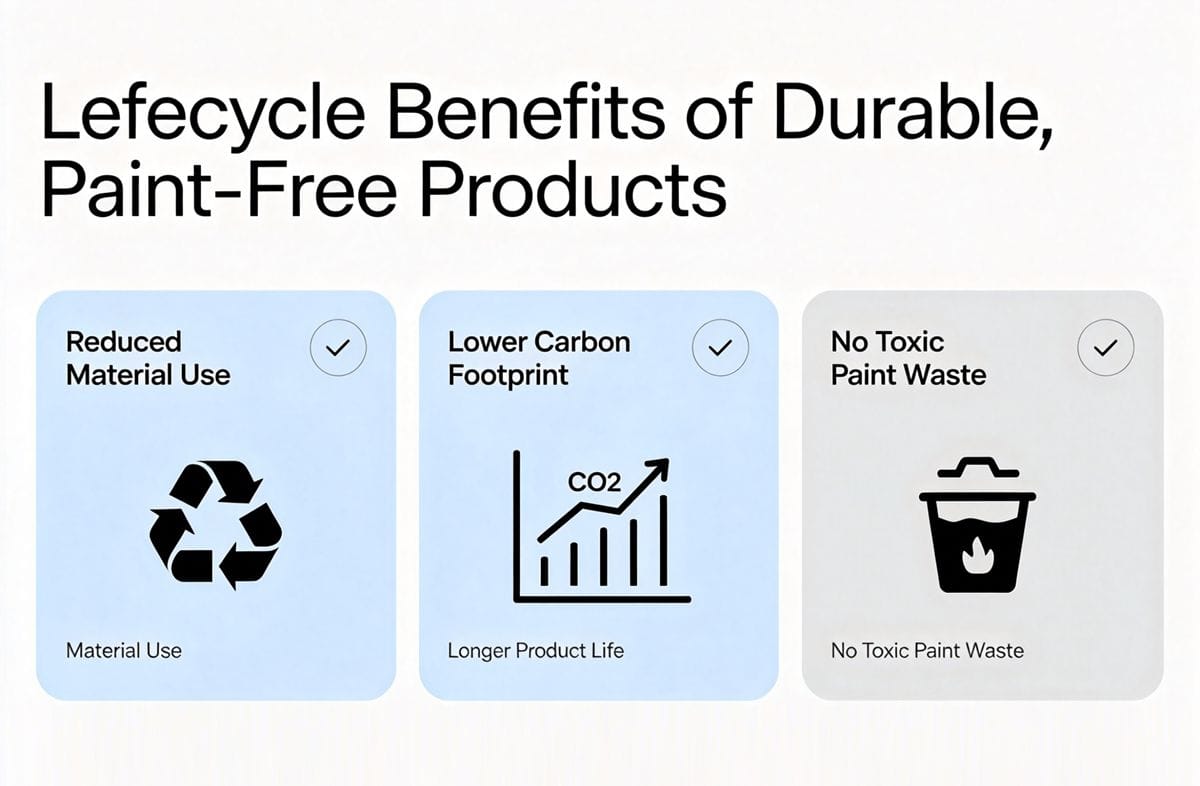 Sustainable Manufacturing with ASA An infographic showing the lifecycle benefits of durable, paint-free products