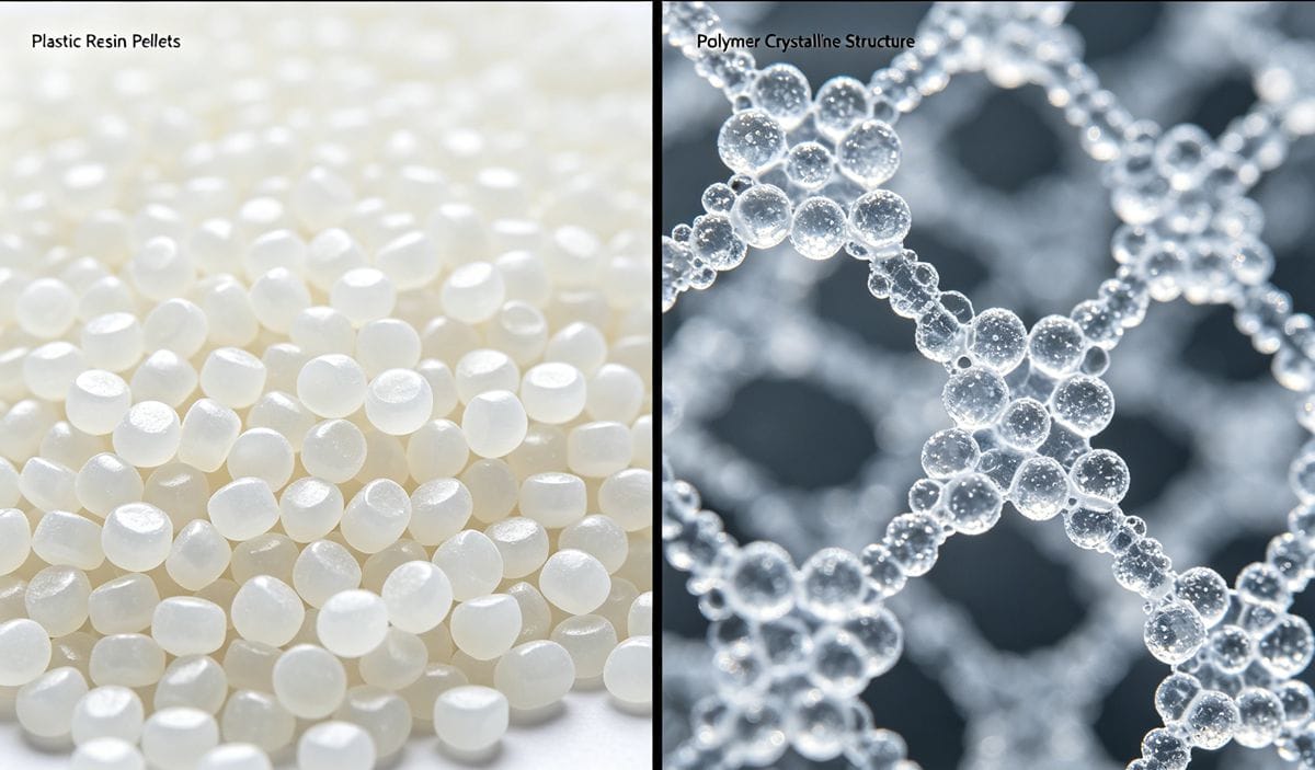 Plastic resin pellets and polymer crystalline structure affecting shrinkage.