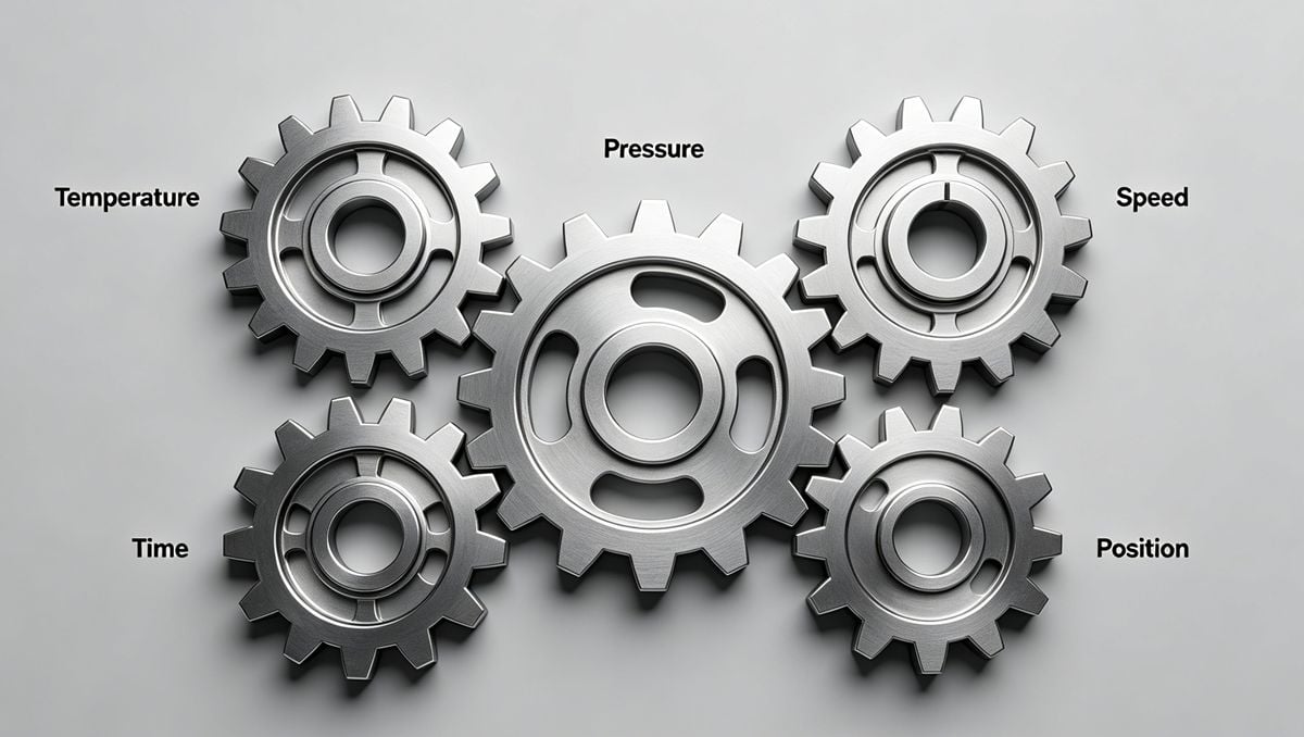 Infographic of the 5 core injection molding parameters.