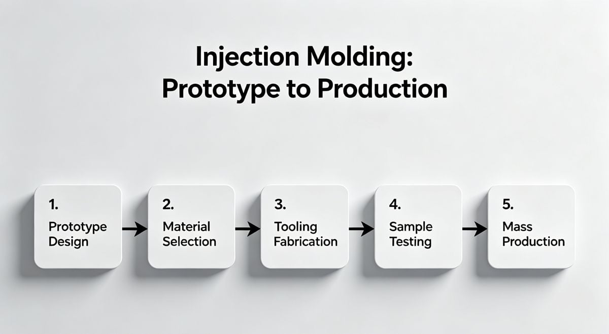 Injection Molding Process Flowchart A flowchart showing the stages of injection molding from prototype to production