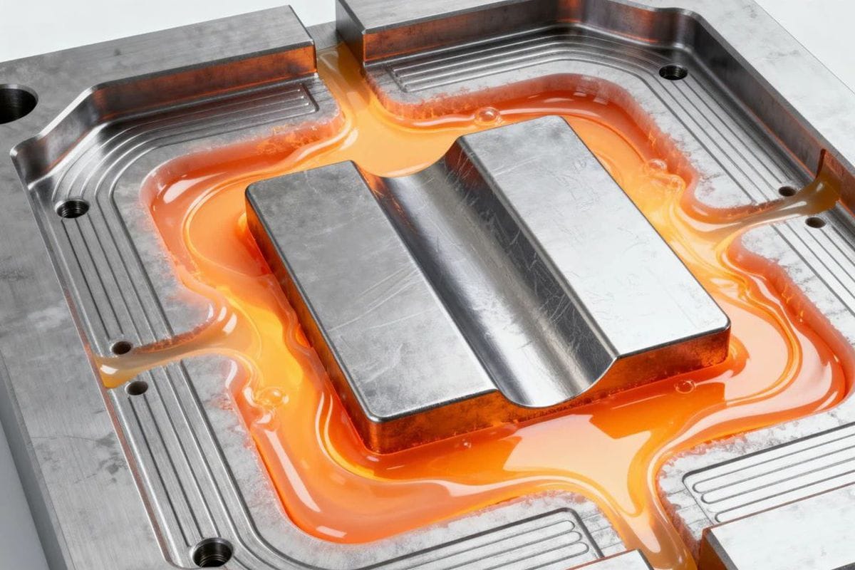 Cross-section diagram of the insert molding process.