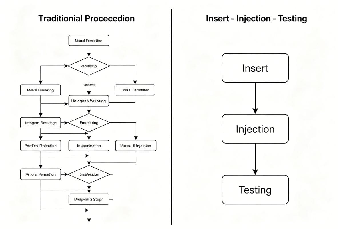 Comparison chart between traditional potting process and low pressure molding workflow.