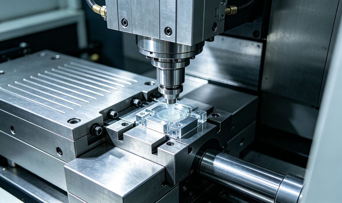 Low pressure molding machine in operation for electronic manufacturing.