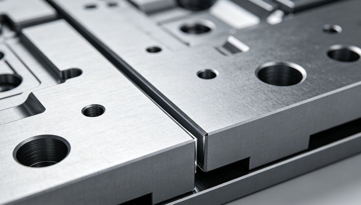 A detailed view of the parting line of an injection mold