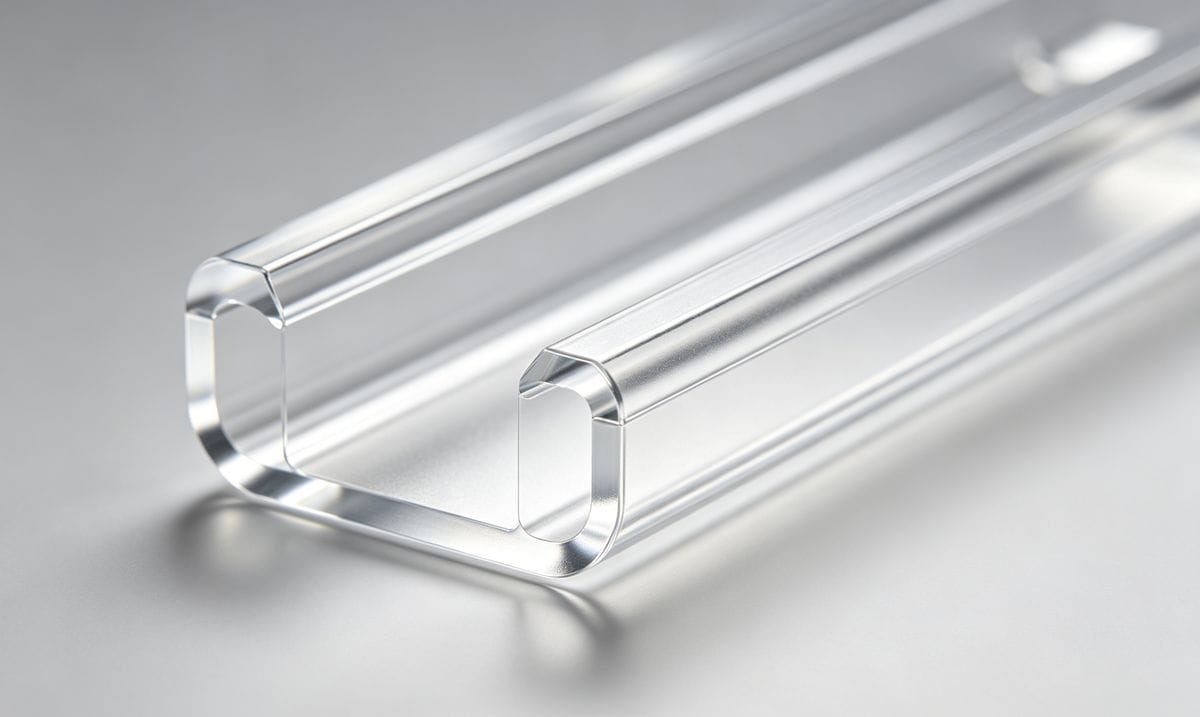 A close-up of a clear PETG injection molded part