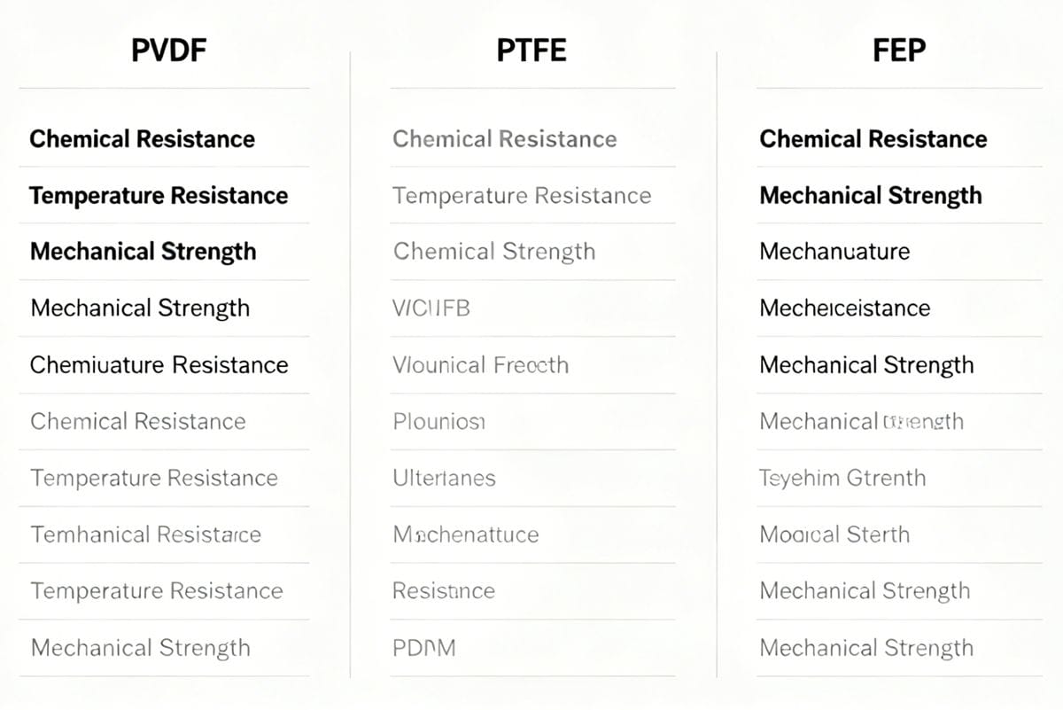 PVDF vs Other Fluoropolymers A chart comparing the properties of PVDF, PTFE, and FEP