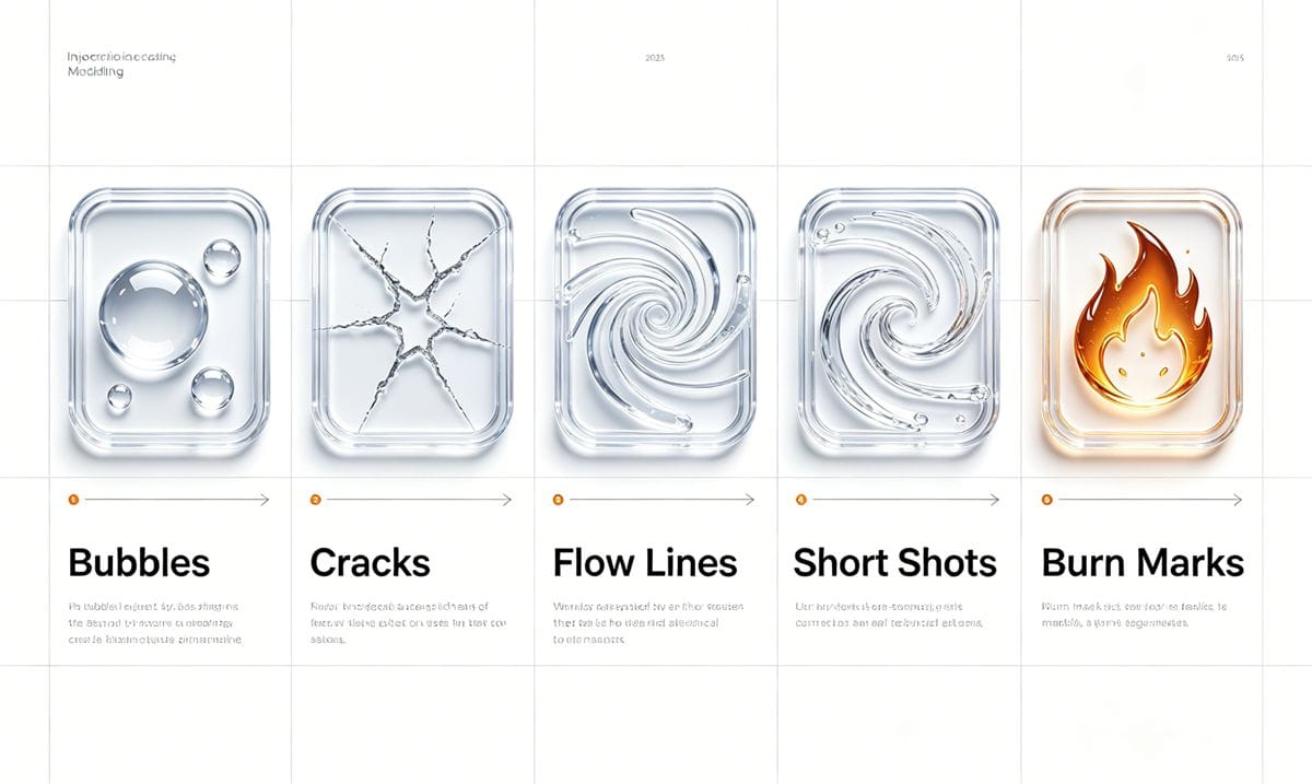 Infographic of common transparent plastic molding defects.