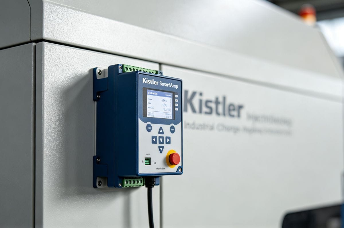 Industrial charge amplifier for automated cooling time calculation in injection molding.