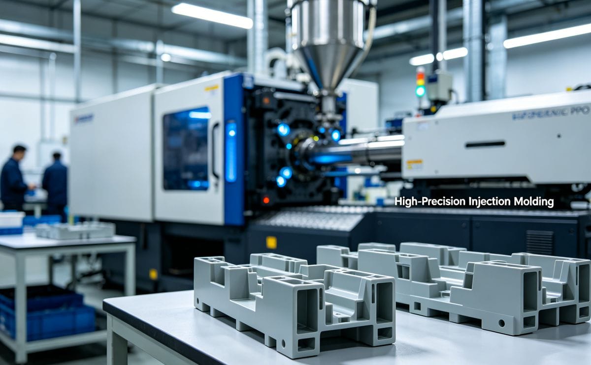 Industrial injection molding process for Modified PPO components by IDEAL PRO.